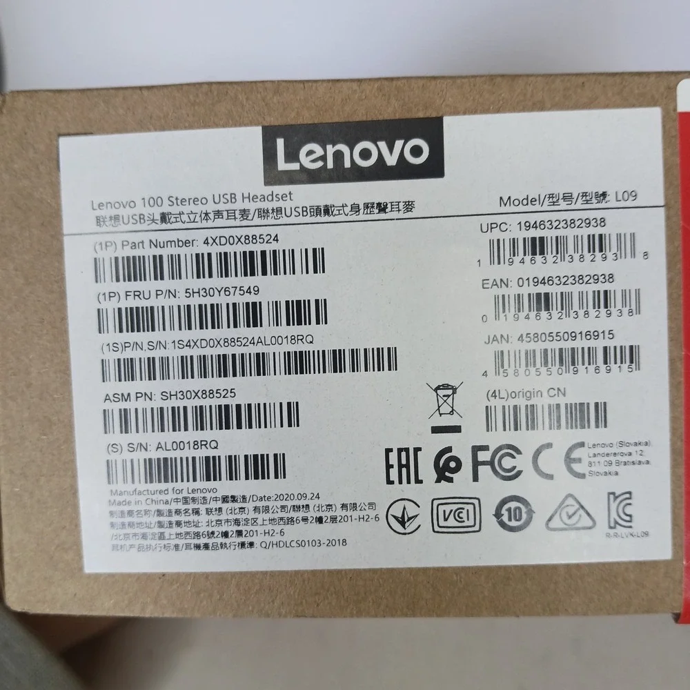 Lenovo 100 USB Stereo Headphones with Microphone 4XD0X88524 L09‎ Wired Black New